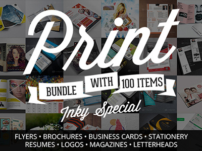 100 Print Templates Bundle with an Extended License – Only $39 action brochure bundle business card flyer letterhead logo magazine photoshop resume stationery