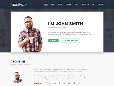 Meraki - One Page HTML Resume Template blog cv html material personal portfolio professional resume vcard