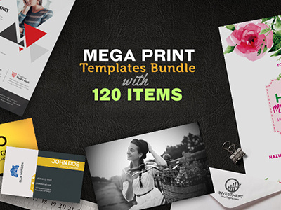 Mega Print Templates Bundle With 120 Items brochure bundle business card deal flyer letterhead logo mega print resume stationery
