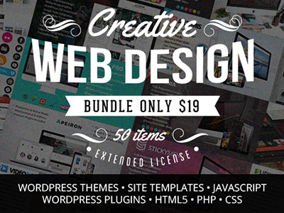 Creative Web Design Bundle with 50 Premium Items - Only $19 bundle code design plugin script template theme web wordpress