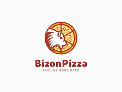 Bizon Pizza Logo badge brick catering chef delivery dining eat fastfood