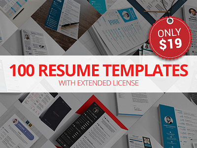 100 Resume Templates with Extended License - Only $19 300dpi bundle cmyk deal print psd resume template word