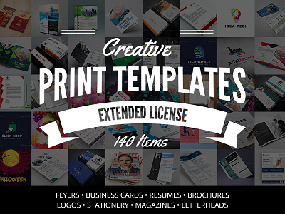 Creative Print Templates Bundle with 140 Items - Only $29 brochure bundle card creative flyer invite letterhead logo magazine print resume stationery