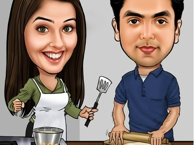 Birthday Caricature with cooking