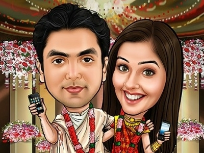 Bangali Wedding Caricature cochin gifterman kerala wedding caricature wedding gift