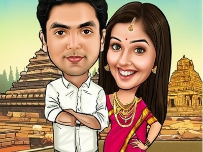 South Indian Wedding Caricature