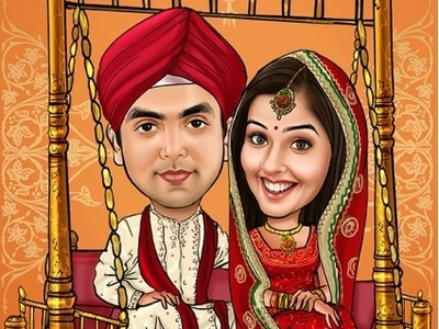 North Indian Wedding Caricature caricature north indianwedding wedding caricature wedding gift