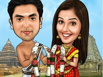 Thamil Wedding Caricature caricature gifterman india kerala tamil wedding wedding gift