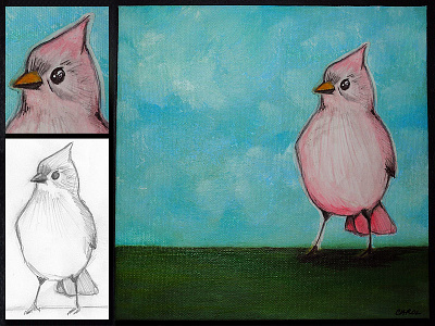 Red Bird acrylics big eyed bird creative design illustration