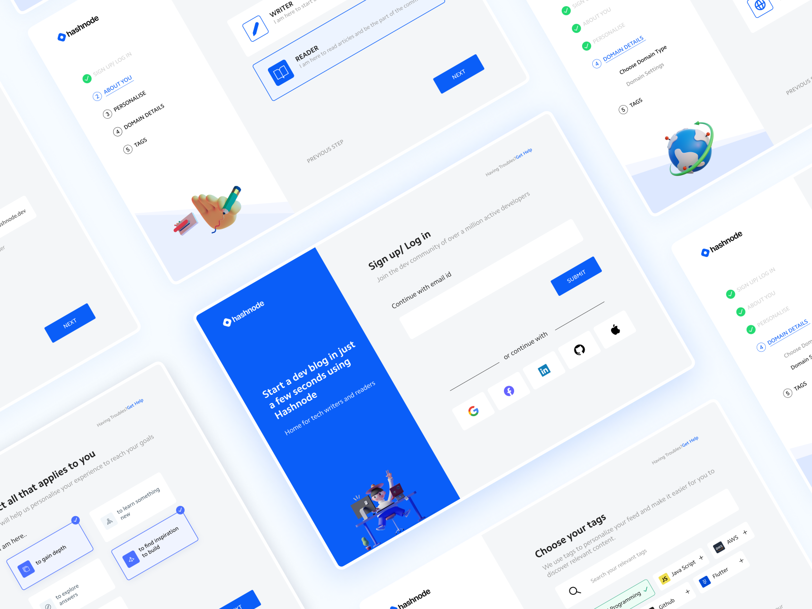 Onboarding flow for Hashnode by Pritam Paul on Dribbble