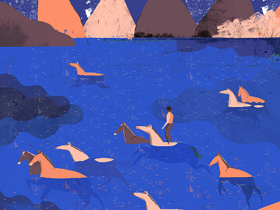 Comfort zone artwork horses illustration swimming