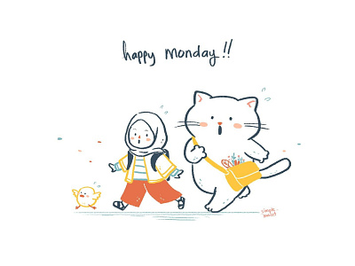 Happy Monyay! acongthecat artwork cat drawing children illustration design digital doodle illustration kidlit simplelooklet