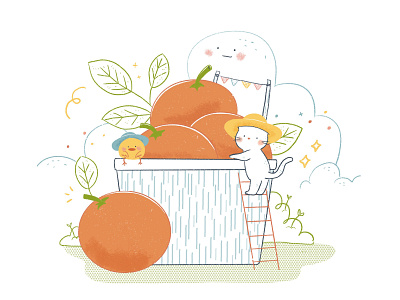 Oranges cat drawing children illustration design digital doodle farmer flat drawing harvest illustration kid minimalist orange