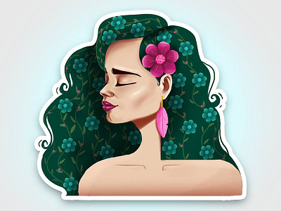 Girl 3 beauty flowers hair illustration potrait vector women