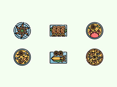 Seafood Icon Set cute fish food icon icondesign illustration salmon sea seafood shrimp simple thai tomyam vector