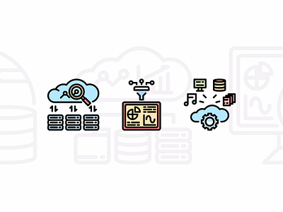 Big data and Analytics icon set