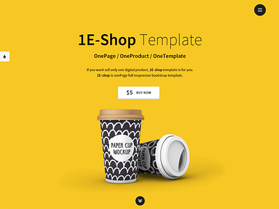 1E-Shop Template bootstrap eshop fullscreen menu mock up one page responsive selz.com shop template