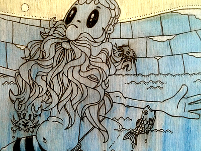 Waiting for the Set beard crab fish illustration surfing wood
