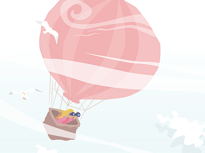 Adventure baloon clouds design graphic illustration sea seagull vector
