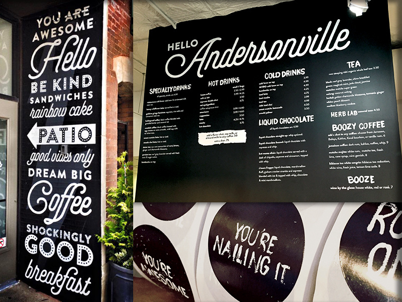 Goddess & Grocer Andersonville branding restaurant cafe menu painting sign lettering type drawn hand