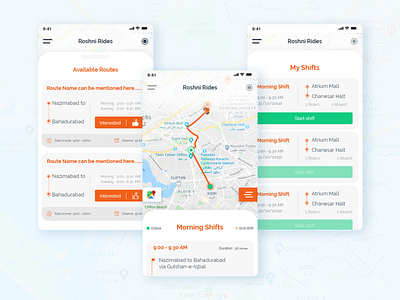 Roshni Rides Driver App app brand design driver driver app flat map minimal mobile application routes typography ui ux