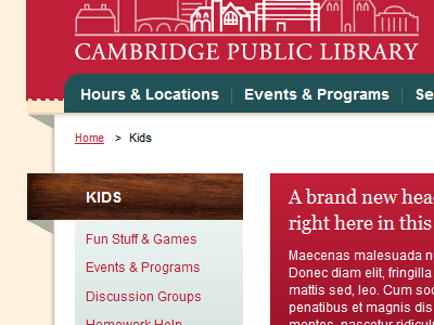 CPL cambridge public library fuchsia redesign teal white wood