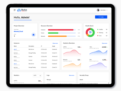 Skylus Home Screen -  Cloud Computing Dashboard