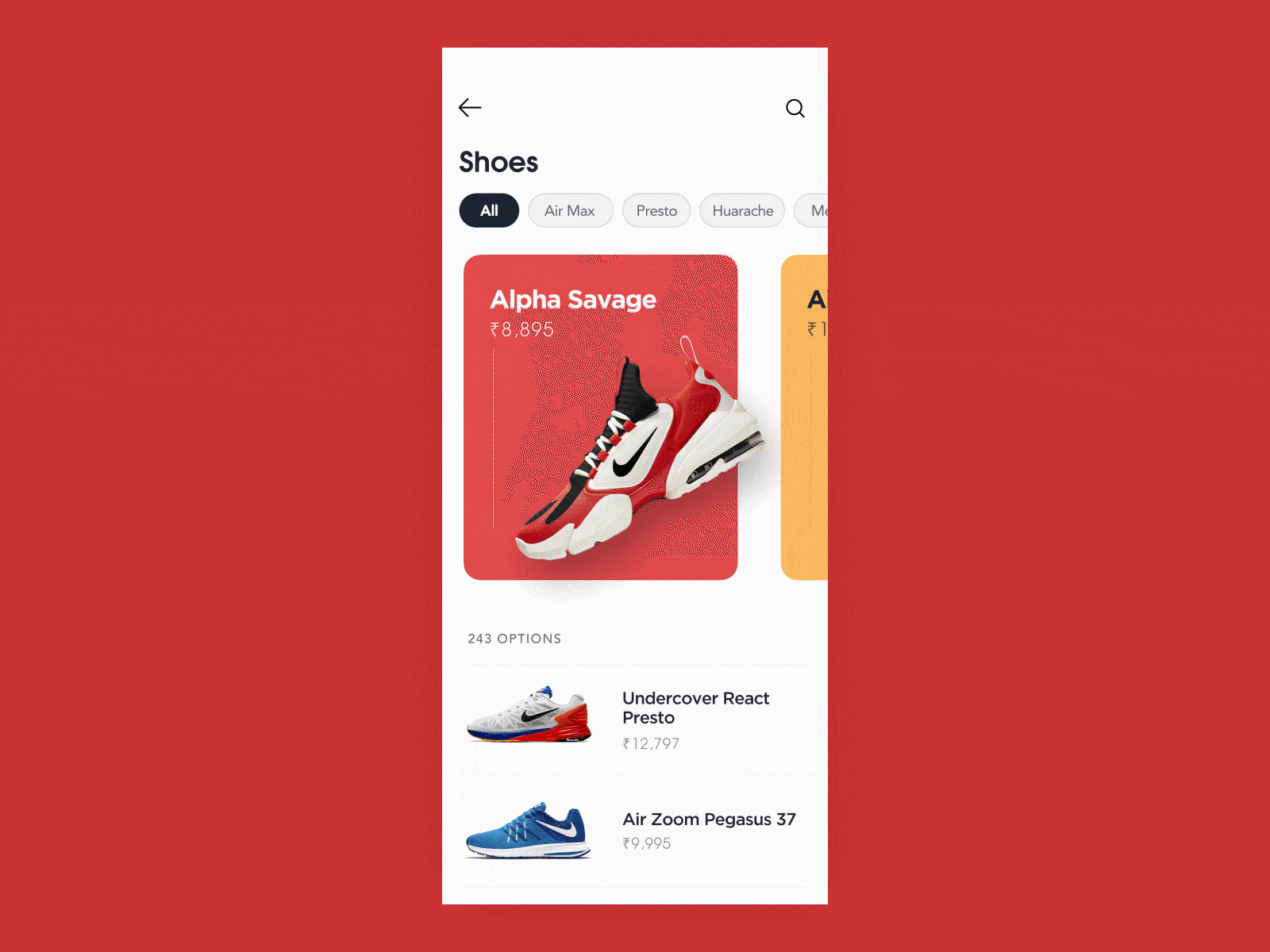 Shoes Selection App Animation