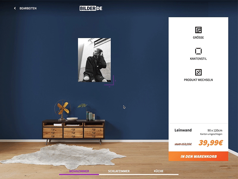 Photo Print Configurator – Adjust Product Size bilder.de configurator design edit editor flat live photo project ui ux web