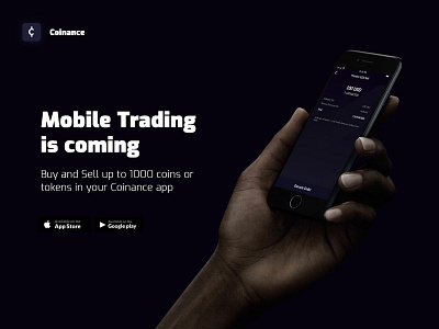 Mobile Trading is Coming @Coinance app cryptocurrency landingpage webpage