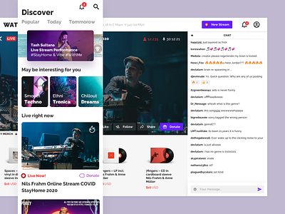 Watch & Listen concert concerts dashboard donate events hackathon live livepeer marketplace merch music online stream ui user interface ux