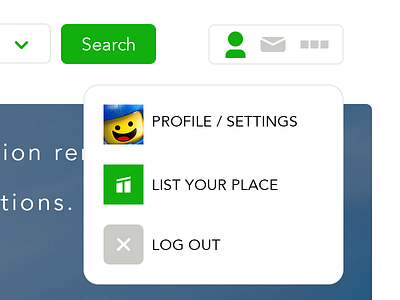 User Menu app clean dropdown green rent ui web