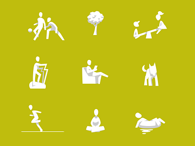 Park Icons brand green iconography logo park pet pool reading running sport visual language yoga