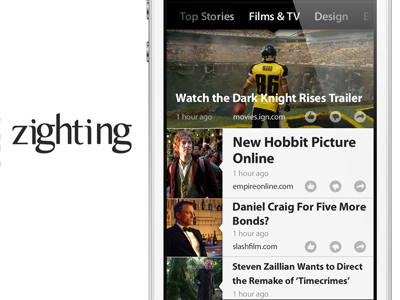 Zighting feeds flipboard flud iphone mobile movies news redesign ui ux zite