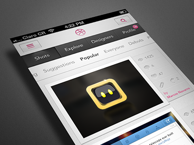 Dribbble App (Full view attached of course :) app dribbble ios iphone mobile mock ui ux