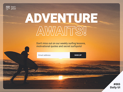 Daily UI #003 Surfing Landing Page 003 beach daily daily ui dailyui landing page newsletter sign up surfing ui