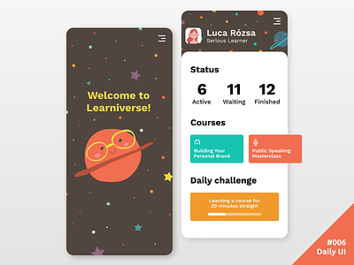 Daily UI #006 Learning App User Profile 006 app daily daily ui dailyui learning mobile profile profile page space status study ui user profile