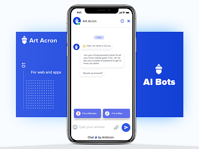 ArtAcron AI Chatbot ai animation bot branding chatbot illustration illustrator landing page minimal mockup webdesigner wire frame