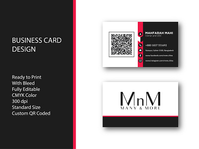 Business Card For MnM Brand branding business card card graphic design vector