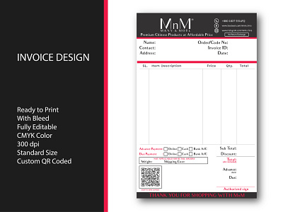 Invoice Design for MnM branding graphic design invoice memo vector