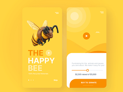 Happy bee Donation Campaign app ui branding mobile app ui vector xd