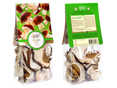 GRIBNOY DOZHD' — MUSHROOMS DRIED brand branding design food illustration label logo mushrooms packaging packaging design preserved trademark