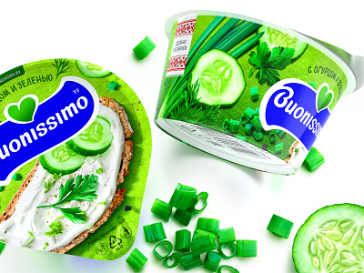 BUONISSIMO — CREAM CHEESE brand branding cream creamy cucumber curd design greenery logo onion packaging packaging design sandwich trademark