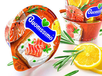 BUONISSIMO — CREAM CHEESE brand branding cream curd design fish lemon logo meal packaging packaging design rosemary sandwich trademark