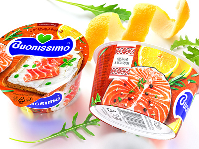 BUONISSIMO — CREAM CHEESE brand branding cream curd design fish lemon logo meal packaging packaging design rosemary trademark