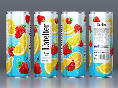 L'ATELIER — CARBONATED BEVERAGE berries brand branding design fruit label logo packaging packaging design strawberries trademark