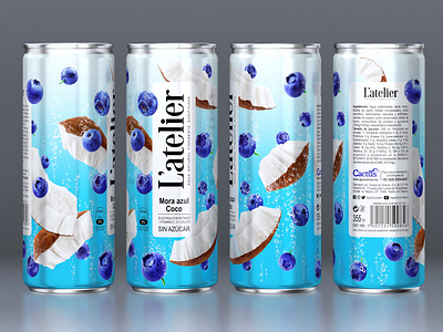 L'ATELIER — CARBONATED BEVERAGE blueberries brand branding coconuts design label logo nuts packaging packaging design trademark
