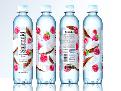 SPLENDID — flavored drinks berries beverage bottle brand design coconut drink label label design logo packaging packaging design plastic bottle raspberries refreshing drink soft drink trade mark water