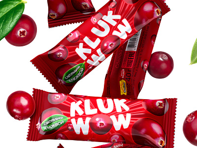 КLUK-WOW — candy with berries berry brand candy chocolate cranberry dessert flow pack food logo package package design trademark