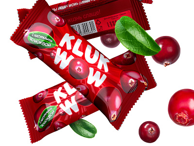 КLUK-WOW — candy with berries berry brand candy chocolate cranberry dessert flow pack food logo package package design trademark